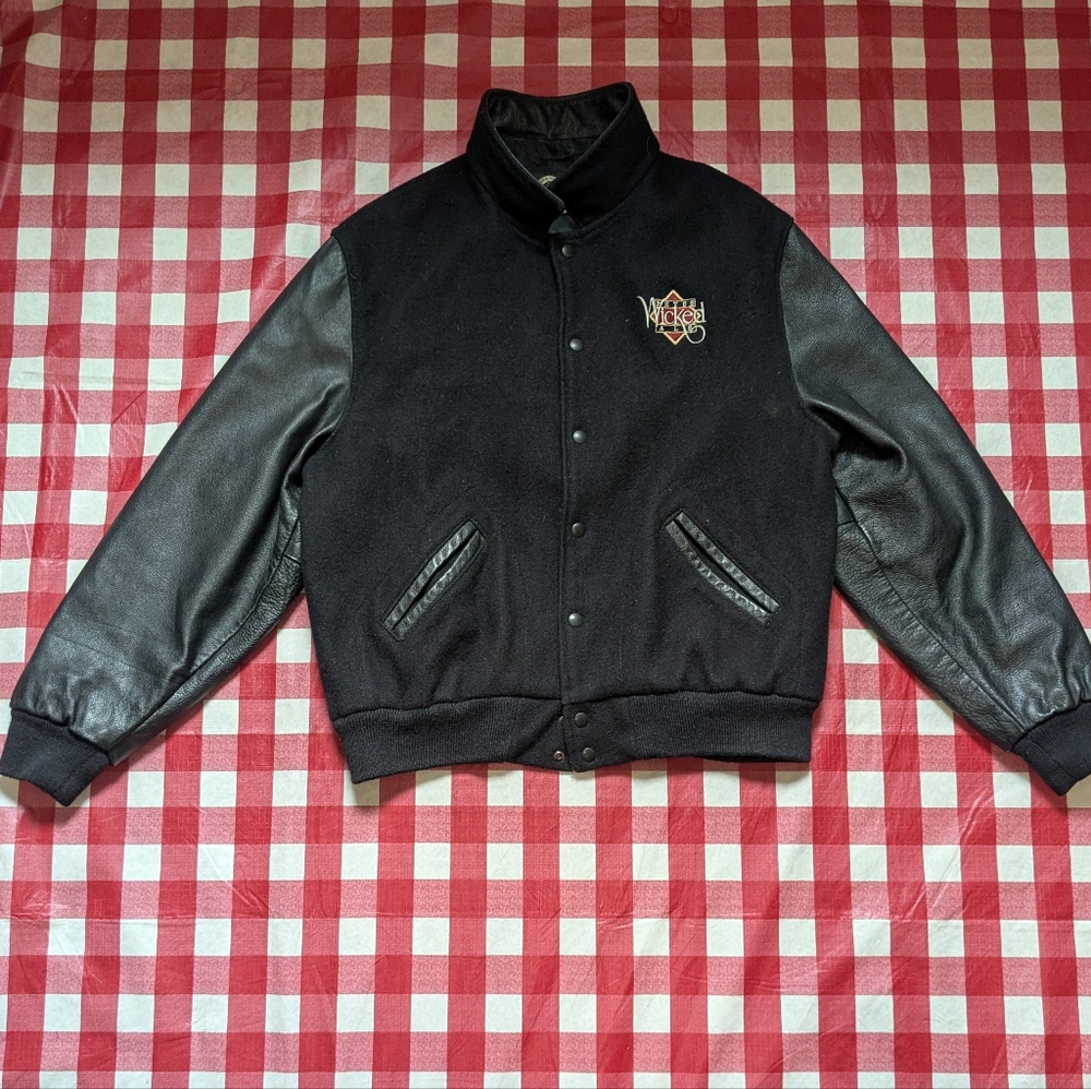 Vintage Dehen Pete's Wicked Ale Black Leather And Wool Jacket XL - Picture 6 of 9